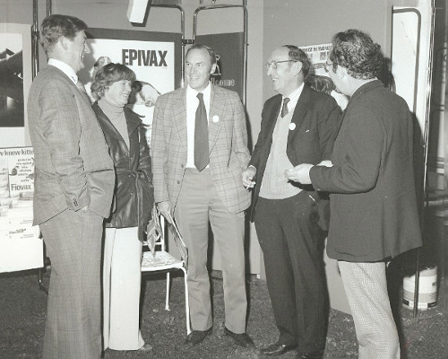1977 L to R Bert Gamble, Wellcome Foundation, Mrs Maimie Martin, Bill Martin, Director of Moredun, Allan Watt SVS Past President, Sandy Whitelaw