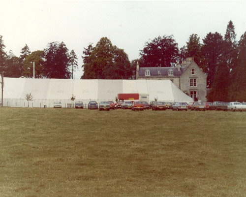 1977 The setting at St Boswells for the Sheep Fair with the Marquee & Greycrook House in the background